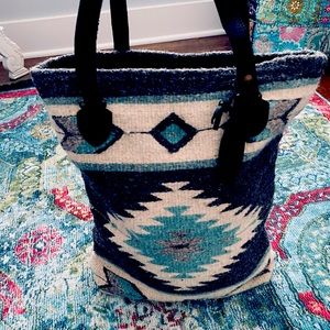 Wool and leather tote with zipper, never used, high quality, hand made.